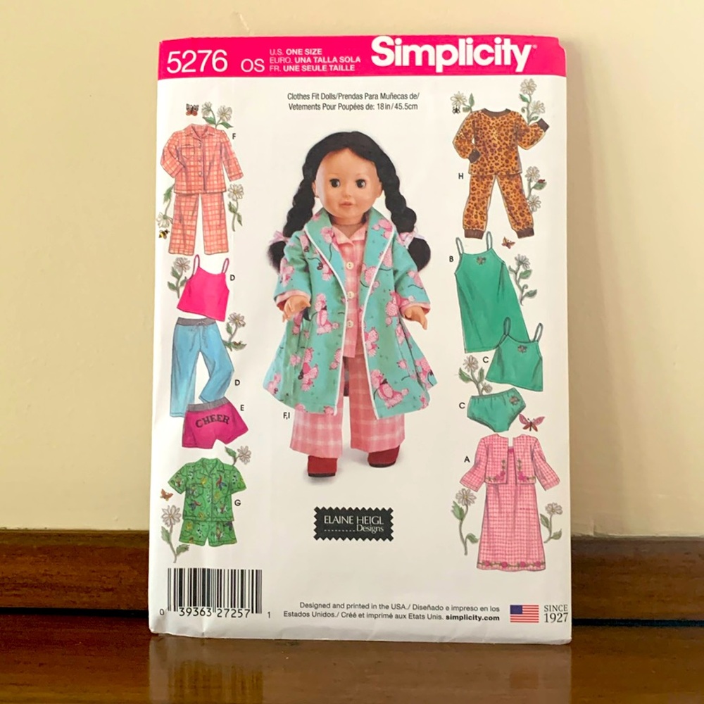 Retired simplicity pattern #5276 one size Elaine Heigl designs custom fits dolls